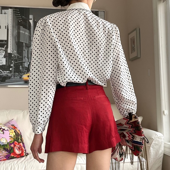 Vintage black and white polka dot print puff shoulder blouse - Picture 5 of 16